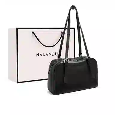 纳兰杜 小众品牌时尚保龄球包洋气百搭高级感通勤 牛皮 手提单肩包 大号 女款 植鞣黑色/植鞣棕色