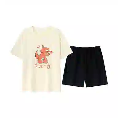 顶瓜瓜 夏季情侣简约休闲设计亲肤舒适面料家居服睡衣套装 男女同款