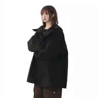 半空山 美式复古黑武士休闲基础款纯色高街设计感气质穿搭旅游伴侣时尚夹克 男女同款