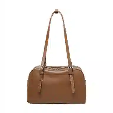 纳兰杜 小众品牌时尚保龄球包洋气百搭高级感通勤 牛皮 手提单肩包 大号 女款 植鞣黑色/植鞣棕色