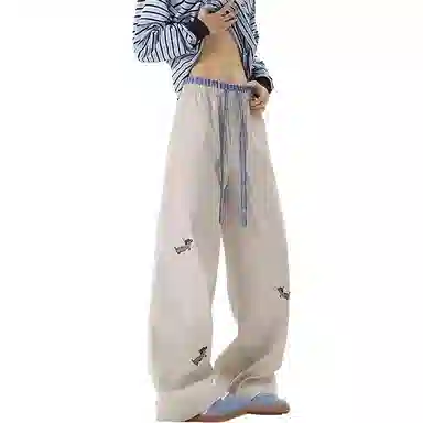 吉肯蒂 潮牌美式速干刺绣假两件宽松垂感直筒裤休闲裤 男女同款