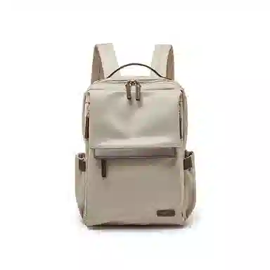 老人头 简约时尚百搭高中大学通勤旅行出差背包 织物拼合成革 双肩包 女款 果仁杏