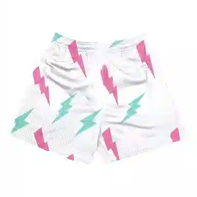 泡泡陷阱 美式高街闪电字母印花网眼痞帅日常户外运动透气凉感速干沙滩裤休闲宽松舒适百搭直筒松紧腰短裤三分篮球裤 男女同款