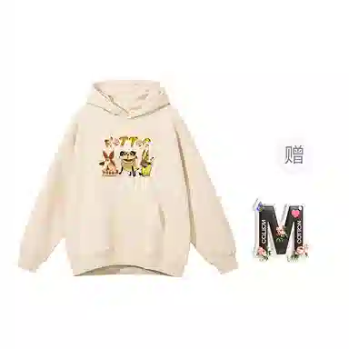 棉购 连帽印花加绒加厚学生卡通重磅宽松上衣卫衣 女款