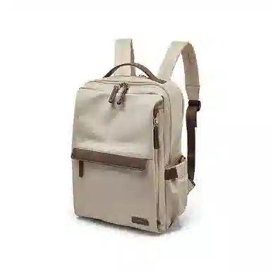 老人头 简约时尚百搭高中大学通勤旅行出差背包 织物拼合成革 双肩包 女款 果仁杏