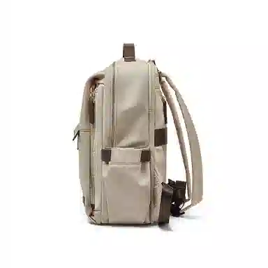 老人头 简约时尚百搭高中大学通勤旅行出差背包 织物拼合成革 双肩包 女款 果仁杏