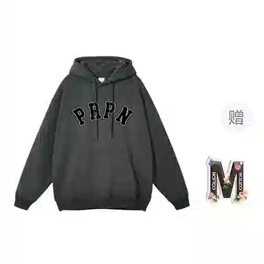 棉购 简约基础款字母印花上衣加绒加厚连帽绒衫情侣时尚百搭休闲长袖卫衣 男女同款