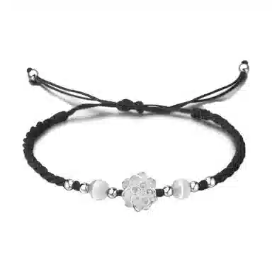 【高品质 999足银】 色菲尔 新中式招财纳福运莲花锦上添花 国潮时尚通勤日常百搭可调节#好运 织物 手绳 男女同款情侣款