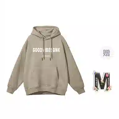 棉购 美式基础款字母印花连帽加绒加厚保暖长袖卫衣 男女同款