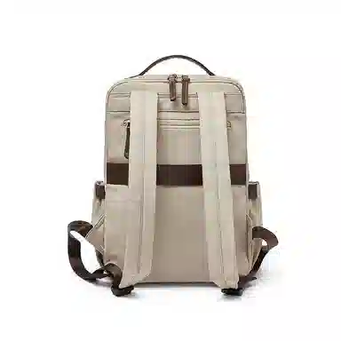 老人头 简约时尚百搭高中大学通勤旅行出差背包 织物拼合成革 双肩包 女款 果仁杏