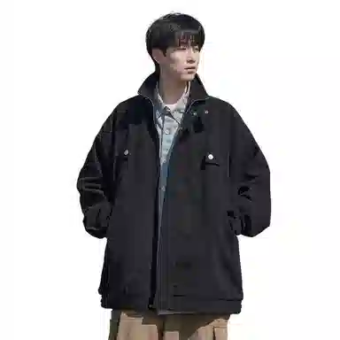 顶峰保罗 美式复古直筒工装无性别主义潮牌痞帅翻领上衣外套休闲百搭简约时尚纯色宽松长袖夹克 男女同款