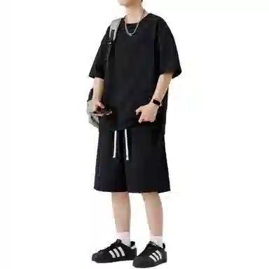 顶峰保罗 无性别主义纯色简约短袖体恤短裤帅气搭配亲肤舒适高级感宽松休闲运动套装 男女同款