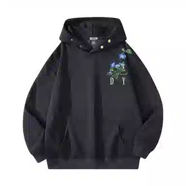 红蜻蜓 美式复古高街仿刺绣植物花卉设计感宽松舒适百搭日常通勤亲肤纯棉重磅潮流时尚简约长袖连帽卫衣 男女同款