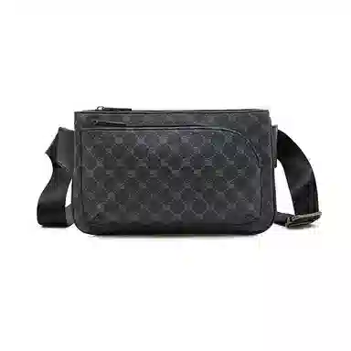 老人头 时尚百搭轻便 合成革 胸包 男款 花纹黑/灰色