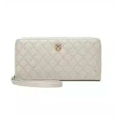 稻草人 高级感小香风菱格拉链开合长款多卡位 牛皮 手拿包 女款 黑色/米白/粉色