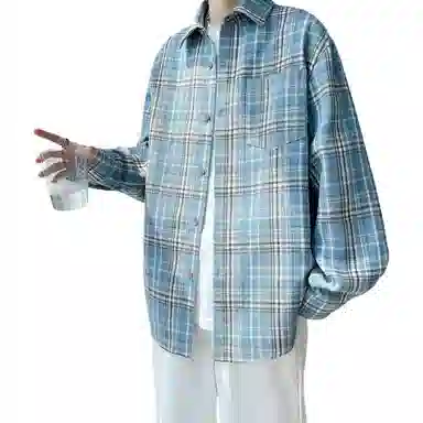 颂希尔 美式高街条纹格子透气速干宽松百搭衬衫 男女同款