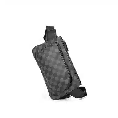 老人头 时尚百搭轻便 合成革 胸包 男款 花纹黑/灰色