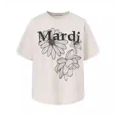 MARDI MERCREDI TSHIRT TRIPLE FLOWER_OATMEAL BLACK SS25T