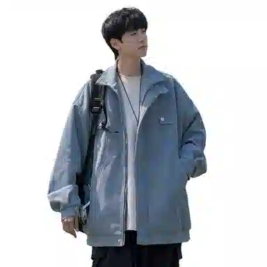 顶峰保罗 美式复古直筒工装无性别主义潮牌痞帅翻领上衣外套休闲百搭简约时尚纯色宽松长袖夹克 男女同款