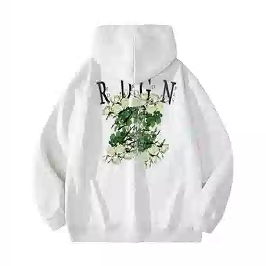 红蜻蜓 美式潮牌复古仿刺绣高街植物花卉设计感宽松舒适百搭日常通勤亲肤纯棉重磅潮流时尚简约长袖连帽卫衣 男女同款