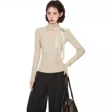 柏黛妃 清新简约百搭清新时尚短款修身长袖针织衫 女款