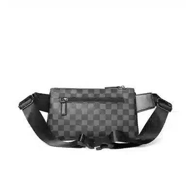 老人头 时尚百搭轻便 合成革 胸包 男款 花纹黑/灰色