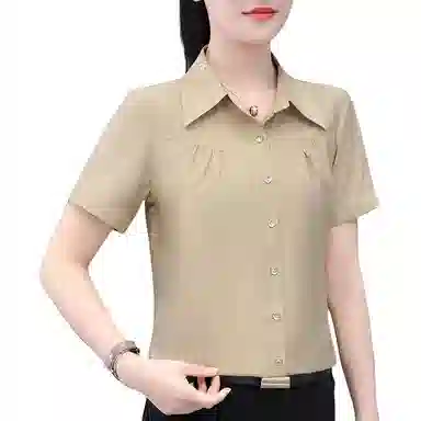 左岸 夏季薄款潮流时尚翻领上衣短袖气质轻薄韩版日常小衫洋气遮肉透气显瘦简约舒适柔软户外通勤休闲百搭衬衫 女款
