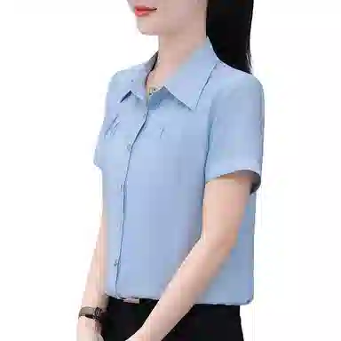 左岸 夏季薄款潮流时尚翻领上衣短袖气质轻薄韩版日常小衫洋气遮肉透气显瘦简约舒适柔软户外通勤休闲百搭衬衫 女款