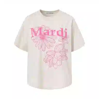 MARDI MERCREDI TSHIRT TRIPLE FLOWER_OATMEAL PINK SS25T