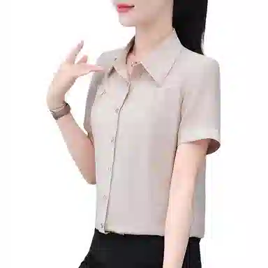 左岸 夏季薄款潮流时尚翻领上衣短袖气质轻薄韩版日常小衫洋气遮肉透气显瘦简约舒适柔软户外通勤休闲百搭衬衫 女款