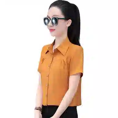 左岸 夏季薄款潮流时尚翻领上衣短袖气质轻薄韩版日常小衫洋气遮肉透气显瘦简约舒适柔软户外通勤休闲百搭衬衫 女款