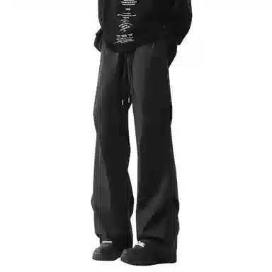 顶峰保罗 美式冰丝褶皱工装直筒无性别主义户外登山骑行运动健身阔腿伞兵解构设计长裤弹力抽绳显高百搭宽松大码高街潮牌休闲裤 男女同款