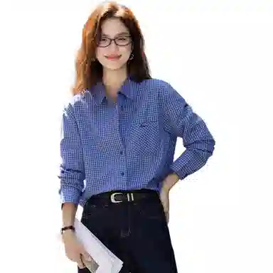 【dme】 复古宽松气质休闲时尚简约百搭格子长袖衬衫 女款