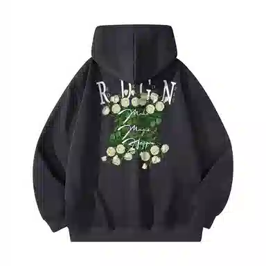 红蜻蜓 美式潮牌复古仿刺绣高街植物花卉设计感宽松舒适百搭日常通勤亲肤纯棉重磅潮流时尚简约长袖连帽卫衣 男女同款