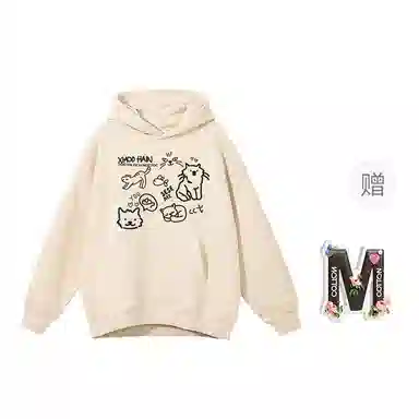 棉购 重磅美式连帽加绒加厚慵懒风卡通宽松秋冬季卫衣 男女同款