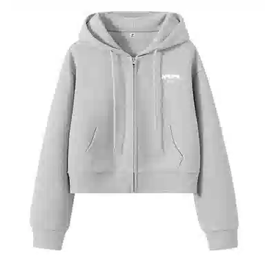 棉致 猫咪简约休闲学院风舒适通勤百搭柔软短款宽松落肩挺括抗皱拉链开衫贴袋连帽卫衣 女款