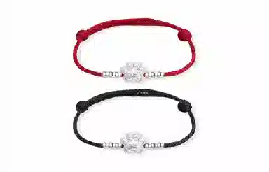 【S999纯银】 牧言 福气猫爪系列 复古新中式国潮小众设计高级感 立体磨砂福字猫掌圆珠编织绳手饰 好运 足银 手绳 男女同款情侣款