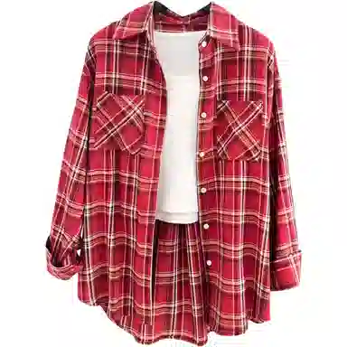 兰缪 经典复古纯棉格子长袖开衫上衣女春秋休闲百搭时尚宽松显瘦衬衫 女款