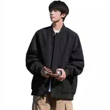 顶峰保罗 美式飞行纯色棒球领无性别主义直筒上衣外套宽松大码休闲百搭潮牌简约时尚痞帅长袖夹克 男女同款