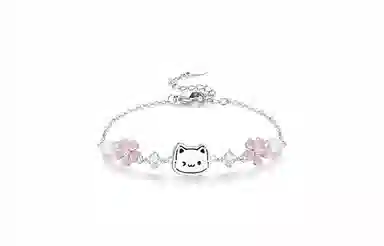 牧言 幸运草小猫 萌趣可爱贴贴小众浪漫高级感 甜美百搭猫咪小狗日记粉色爱心四叶草招财猫闪锆闺蜜女友手饰 好运 琉璃 玉石手链 女款