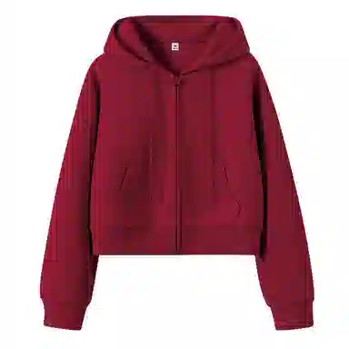 棉致 简约纯色休闲学院风舒适通勤百搭柔软短款宽松落肩挺括抗皱拉链开衫贴袋连帽卫衣 女款