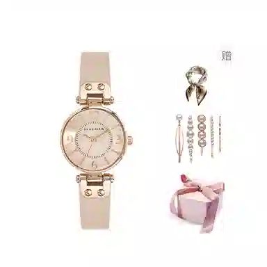 安妮克莱因 腕表 石英机芯 牛皮表带 白色表盘 女表 商务休闲