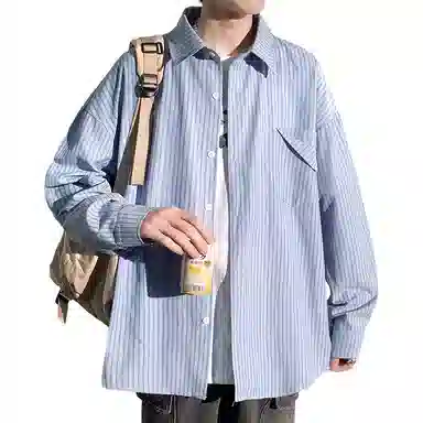 佐菲利 美式复古港风条纹长袖衬衣宽松百搭休闲薄款外套衬衫 男女同款