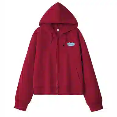 棉致 笔刷字母简约休闲学院风舒适通勤百搭柔软短款宽松落肩挺括抗皱拉链开衫贴袋连帽卫衣 女款