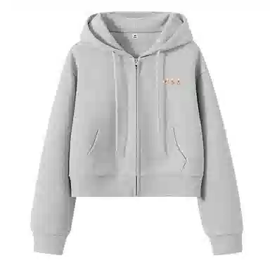 棉致 针织花朵简约休闲学院风舒适通勤百搭柔软短款宽松落肩挺括抗皱拉链开衫贴袋连帽卫衣 女款