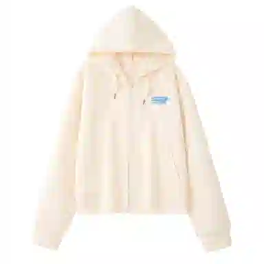 棉致 笔刷字母简约休闲学院风舒适通勤百搭柔软短款宽松落肩挺括抗皱拉链开衫贴袋连帽卫衣 女款