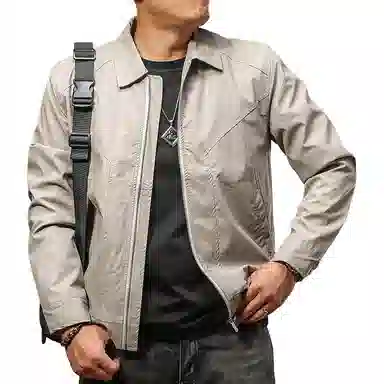 季言 翻领纯色百搭皮衣 男 黑色