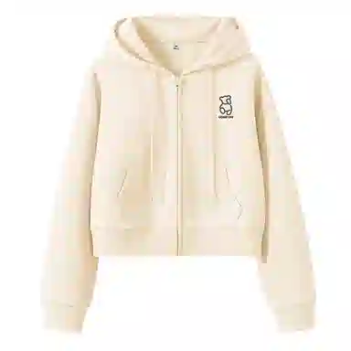 棉致 跳步熊简约休闲学院风舒适通勤百搭柔软短款宽松落肩挺括抗皱拉链开衫贴袋连帽卫衣 女款