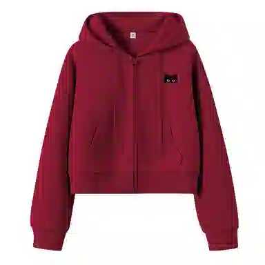 棉致 躲藏猫简约休闲学院风舒适通勤百搭柔软短款宽松落肩挺括抗皱拉链开衫贴袋连帽卫衣 女款