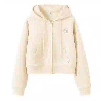 棉致 简约字母休闲学院风舒适通勤百搭柔软短款宽松落肩挺括抗皱拉链开衫贴袋连帽卫衣 女款